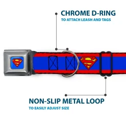 Superman Full Color Blue Seatbelt Buckle Collar - Superman Shield/Stripe Red/Blue