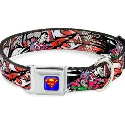 Superman Full Color Blue Seatbelt Buckle Collar - Superman Color Flying Bricks Scene