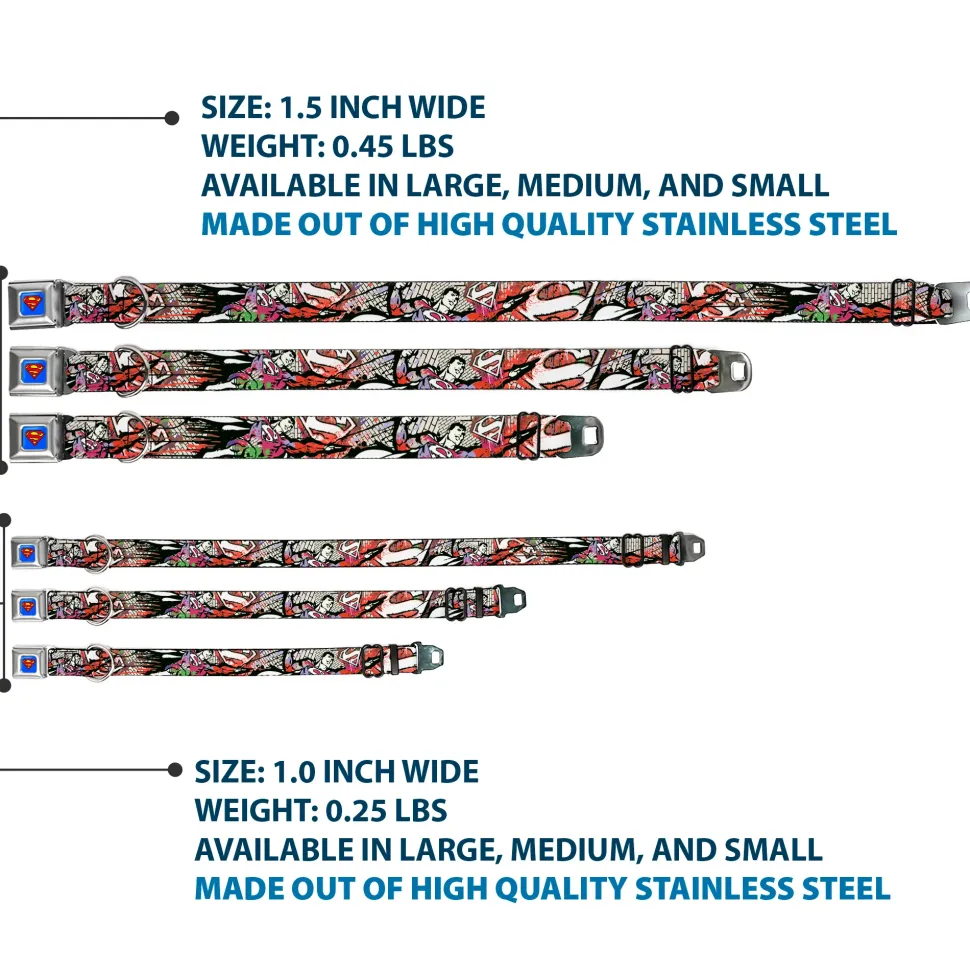 Superman Full Color Blue Seatbelt Buckle Collar - Superman Color Flying Bricks Scene