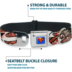 Superman Full Color Blue Seatbelt Buckle Collar - Superman Color Flying Bricks Scene