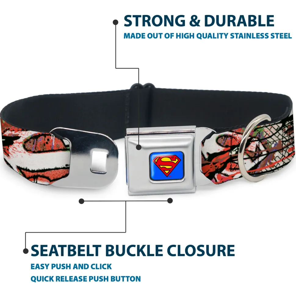 Superman Full Color Blue Seatbelt Buckle Collar - Superman Color Flying Bricks Scene