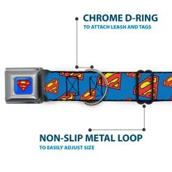 Superman Full Color Blue Seatbelt Buckle Collar - Super Shield Diagonal Royal Blue/Red