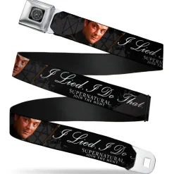 Supernatural Devil's Trap Symbol Full Color Black White Seatbelt Belt - Crowley Pose I LIED- I DO THAT/Pentagram Black/Grays/White Webbing
