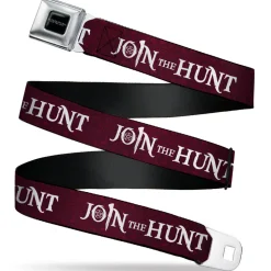 SUPERNATURAL-JOIN THE HUNT Full Color Black/White Seatbelt Belt - Supernatural JOIN THE HUNT/Symbols Scattered Reds/White Webbing
