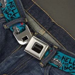 SUPERNATURAL-JOIN THE HUNT Full Color Black/White Seatbelt Belt - Supernatural Baby Car TO HELL AND BACK Collage Blue/Black Webbing