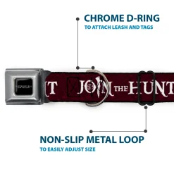 SUPERNATURAL-JOIN THE HUNT Full Color Black/White Seatbelt Buckle Collar - Supernatural JOIN THE HUNT/Symbols Scattered Reds/White