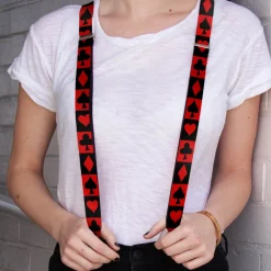 Suspenders - 1.0" - Alice in Wonderland Card Suits Red Black