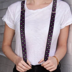 Suspenders - 1.0" - Argyle Black/Gray/Purple