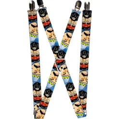 Suspenders - 1.0" - Cheech & Chong Caricature Faces3 Tie Dye Blues