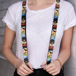 Suspenders - 1.0" - Cheech & Chong Caricature Faces3 Tie Dye Blues