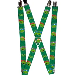 Suspenders - 1.0" - Classic Teenage Mutant Ninja Turtles Turtle Faces TMNT Green Turtle Shell