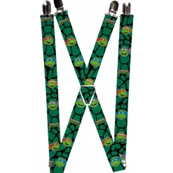 Suspenders - 1.0" - Classic TEENAGE MUTANT NINJA TURTLES Turtle Faces Black Green Turtle Shell