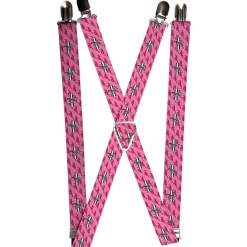 Suspenders - 1.0" - Ford Mustang w Bars w Text PINK LOGO REPEAT