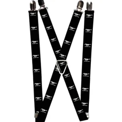 Suspenders - 1.0" - Ford Mustang Black White Logo REPEAT