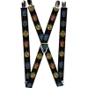 Suspenders - 1.0" - Hogwarts & 4-House Crests Filigree Black Gray
