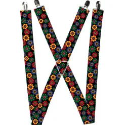 Suspenders - 1.5" - Psychedelic Daisies Black/Multi Color