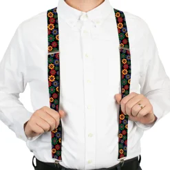 Suspenders - 1.5" - Psychedelic Daisies Black/Multi Color