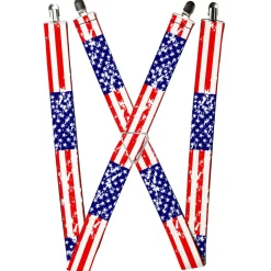 Suspenders - 1.5" - United States Flags CLOSE-UP Weathered