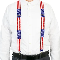 Suspenders - 1.5" - United States Flags CLOSE-UP Weathered