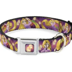 Tangled Lights Light Full Color Purple/Gold Seatbelt Buckle Collar - Rapunzel 4-Tangled Poses/Pascal/Lights Light Purples