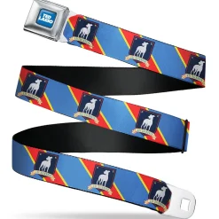 TED LASSO Title Logo Full Color Blue/White Seatbelt Belt - Ted Lasso AFC Richmond Logo Stripe Blue/Yellow/Red Webbing