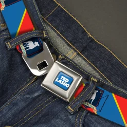 TED LASSO Title Logo Full Color Blue/White Seatbelt Belt - Ted Lasso AFC Richmond Logo Stripe Blue/Yellow/Red Webbing