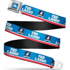 TED LASSO Title Logo Full Color Blue/White Seatbelt Belt - TED LASSO and AFC Richmond Logo Blues/White/Red Webbing