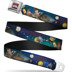 The Adventures of Jimmy Neutron Logo Full Color Red/Blues Seatbelt Belt - Jimmy Neutron, Carl & Goddard Flying in Space Webbing