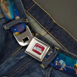 The Adventures of Jimmy Neutron Logo Full Color Red/Blues Seatbelt Belt - Jimmy Neutron, Carl & Goddard Flying in Space Webbing