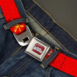 The Adventures of Jimmy Neutron Logo Full Color Red/Blues Seatbelt Belt - Jimmy Neutron Atoms & Molecules Red/Yellow Webbing