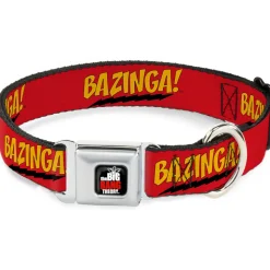 THE BIG BANG THEORY Full Color Black White Red Seatbelt Buckle Collar - BAZINGA! Red/Gold/Black