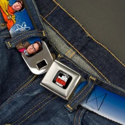 THE BIG BANG THEORY Full Color Black White Red Seatbelt Belt - The Big Bang Theory Superhero Characters Group Blue Dot Fade Webbing