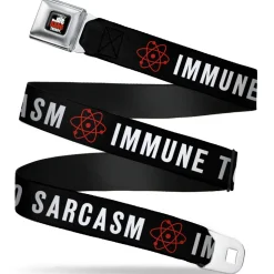 THE BIG BANG THEORY Full Color Black White Red Seatbelt Belt - IMMUNE TO SARCASM/Atom Black/White/Red Webbing