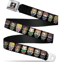 THE BIG BANG THEORY Full Color Black White Red Seatbelt Belt - Big Bang Theory Chibi Characters Black Webbing