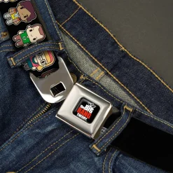 THE BIG BANG THEORY Full Color Black White Red Seatbelt Belt - Big Bang Theory Chibi Characters Black Webbing