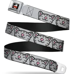 THE BIG BANG THEORY Full Color Black White Red Seatbelt Belt - Soft Kitty Face CLOSE-UP Gray Webbing