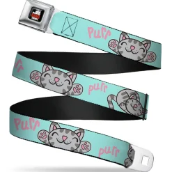 THE BIG BANG THEORY Full Color Black White Red Seatbelt Belt - Soft Kitty Poses Pale Turquoise/Pink Webbing