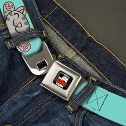 THE BIG BANG THEORY Full Color Black White Red Seatbelt Belt - Soft Kitty Poses Pale Turquoise/Pink Webbing