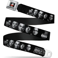 THE BIG BANG THEORY Full Color Black White Red Seatbelt Belt - The Big Bang Theory Group/BAZINGA Black/White Webbing