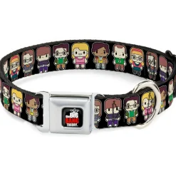 THE BIG BANG THEORY Full Color Black White Red Seatbelt Buckle Collar - Big Bang Theory Chibi Characters Black