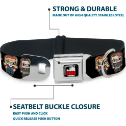 THE BIG BANG THEORY Full Color Black White Red Seatbelt Buckle Collar - Big Bang Theory Chibi Characters Black