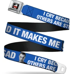 THE BIG BANG THEORY Full Color Black White Red Seatbelt Belt - Sheldon I CRY BECAUSE OTHERS ARE STUPID/THAT MAKES ME SAD Blue/White Webbing