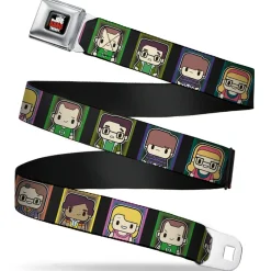 THE BIG BANG THEORY Full Color Black White Red Seatbelt Belt - Big Bang Theory Chibi Character Blocks Webbing