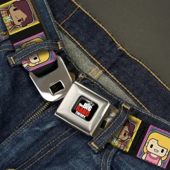 THE BIG BANG THEORY Full Color Black White Red Seatbelt Belt - Big Bang Theory Chibi Character Blocks Webbing