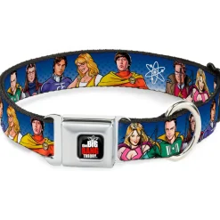 THE BIG BANG THEORY Full Color Black White Red Seatbelt Buckle Collar - The Big Bang Theory Superhero Characters Group Blue Dot Fade