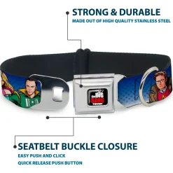 THE BIG BANG THEORY Full Color Black White Red Seatbelt Buckle Collar - The Big Bang Theory Superhero Characters Group Blue Dot Fade
