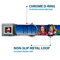 THE BIG BANG THEORY Full Color Black White Red Seatbelt Buckle Collar - The Big Bang Theory Superhero Characters Group Blue Dot Fade