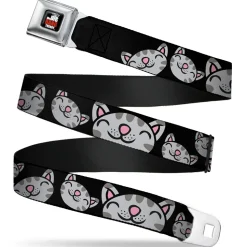 THE BIG BANG THEORY Full Color Black White Red Seatbelt Belt - Mutli Soft Kitty Face Black Webbing
