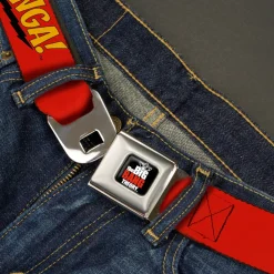 THE BIG BANG THEORY Full Color Black White Red Seatbelt Belt - BAZINGA! Red/Gold/Black Webbing