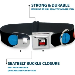 THE BIG BANG THEORY Full Color Black White Red Seatbelt Buckle Collar - THE BIG BANG THEORY DNA/Atom/E/Radiation Black